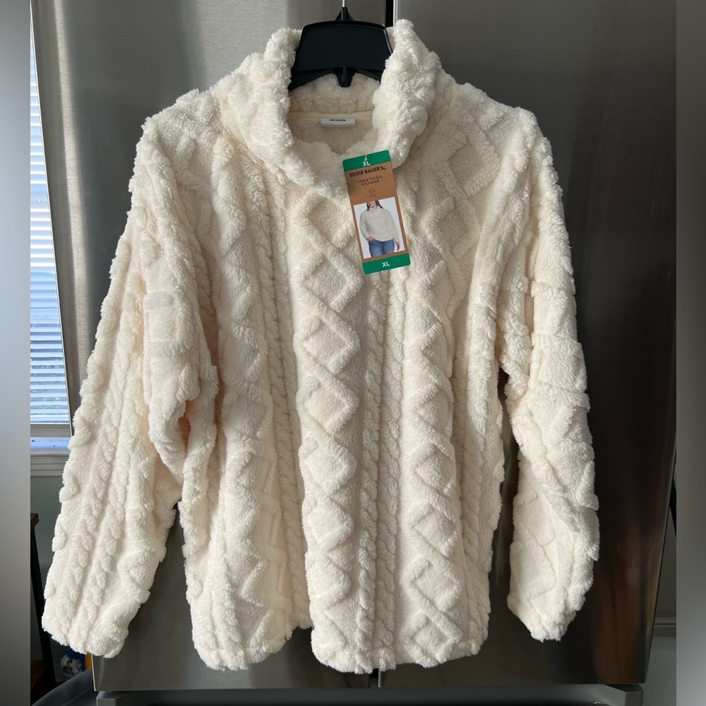Eddie Bauer Cream Cable Fleece Pullover